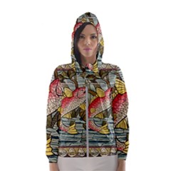 Fish Underwater Cubism Mosaic Hooded Wind Breaker (women) by Celenk