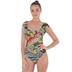 Fish Underwater Cubism Mosaic Short Sleeve Leotard  by Celenk