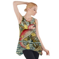 Fish Underwater Cubism Mosaic Side Drop Tank Tunic by Celenk