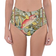 Fish Underwater Cubism Mosaic Reversible High-waist Bikini Bottoms by Celenk