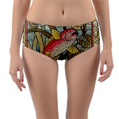 Fish Underwater Cubism Mosaic Reversible Mid-waist Bikini Bottoms