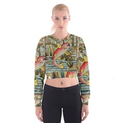 Fish Underwater Cubism Mosaic Cropped Sweatshirt by Celenk