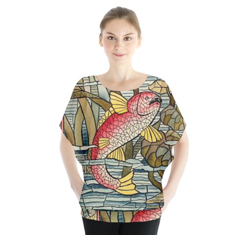 Fish Underwater Cubism Mosaic Blouse by Celenk