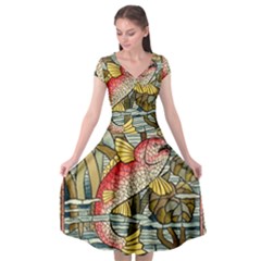 Fish Underwater Cubism Mosaic Cap Sleeve Wrap Front Dress by Celenk