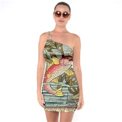 Fish Underwater Cubism Mosaic One Soulder Bodycon Dress by Celenk