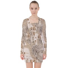 Colosseum Rome Caesar Background V-neck Bodycon Long Sleeve Dress