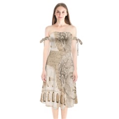 Colosseum Rome Caesar Background Shoulder Tie Bardot Midi Dress by Celenk