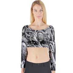 Black And White Pattern Texture Long Sleeve Crop Top by Celenk