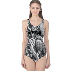 Black And White Pattern Texture One Piece Swimsuit by Celenk