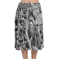 Black And White Pattern Texture Velvet Flared Midi Skirt