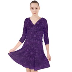 Background Purple Mandala Lilac Quarter Sleeve Front Wrap Dress	