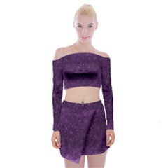 Background Purple Mandala Lilac Off Shoulder Top With Mini Skirt Set by Celenk