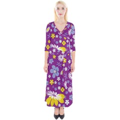 Floral Flowers Quarter Sleeve Wrap Maxi Dress