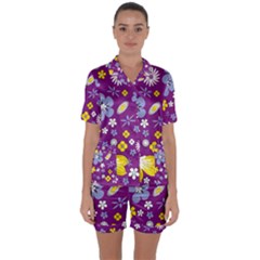 Floral Flowers Satin Short Sleeve Pyjamas Set