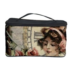 French Vintage Girl Roses Clock Cosmetic Storage Case by Celenk