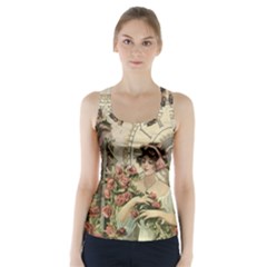 French Vintage Girl Roses Clock Racer Back Sports Top by Celenk