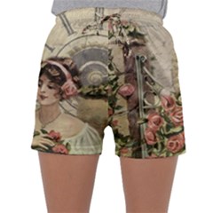 French Vintage Girl Roses Clock Sleepwear Shorts