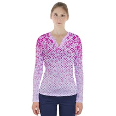 Halftone Dot Background Pattern V-neck Long Sleeve Top