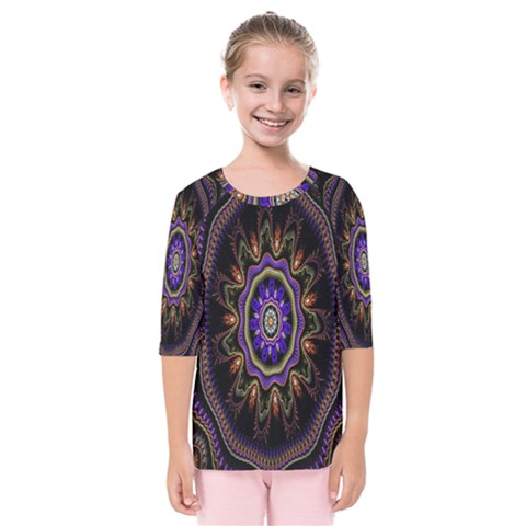 Fractal Vintage Colorful Decorative Kids  Quarter Sleeve Raglan Tee by Celenk