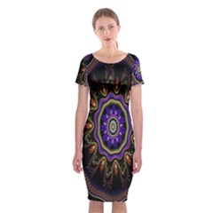 Fractal Vintage Colorful Decorative Classic Short Sleeve Midi Dress by Celenk