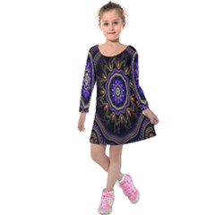 Fractal Vintage Colorful Decorative Kids  Long Sleeve Velvet Dress by Celenk