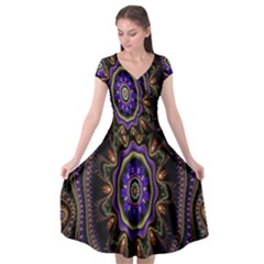 Fractal Vintage Colorful Decorative Cap Sleeve Wrap Front Dress by Celenk