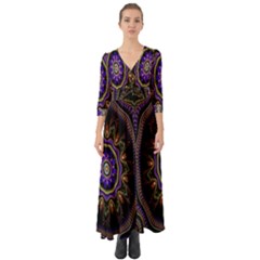 Fractal Vintage Colorful Decorative Button Up Boho Maxi Dress