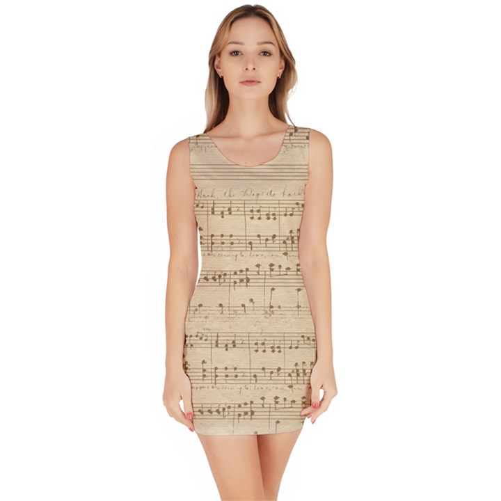 Vintage Beige Music Notes Bodycon Dress