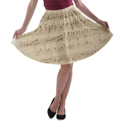 Vintage Beige Music Notes A-line Skater Skirt by Celenk