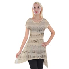 Vintage Beige Music Notes Short Sleeve Side Drop Tunic by Celenk