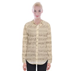 Vintage Beige Music Notes Womens Long Sleeve Shirt