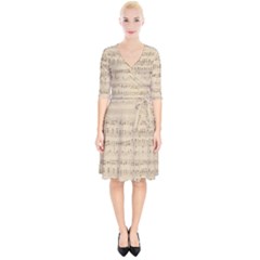 Vintage Beige Music Notes Wrap Up Cocktail Dress by Celenk