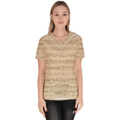 Vintage Beige Music Notes Scrub Top by Celenk