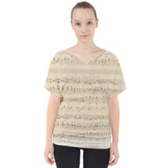 Vintage Beige Music Notes V-neck Dolman Drape Top