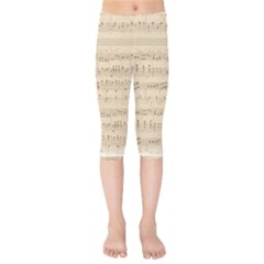 Vintage Beige Music Notes Kids  Capri Leggings 