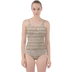 Vintage Beige Music Notes Cut Out Top Tankini Set