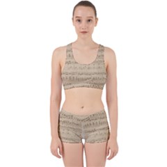 Vintage Beige Music Notes Work It Out Sports Bra Set