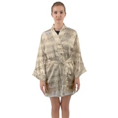 Vintage Beige Music Notes Long Sleeve Kimono Robe