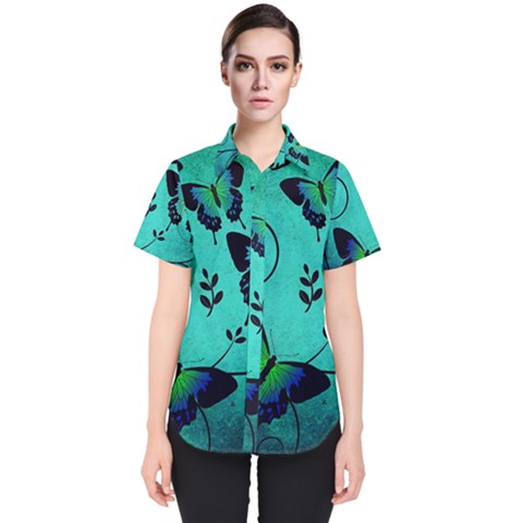 Texture Butterflies Background Women s Short Sleeve Shirt by Celenk