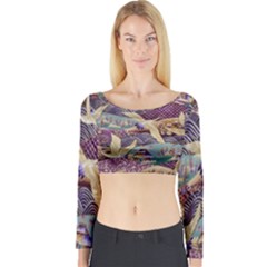 Textile Fabric Cloth Pattern Long Sleeve Crop Top by Celenk