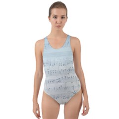 Vintage Blue Music Notes Cut-out Back One Piece Swimsuit