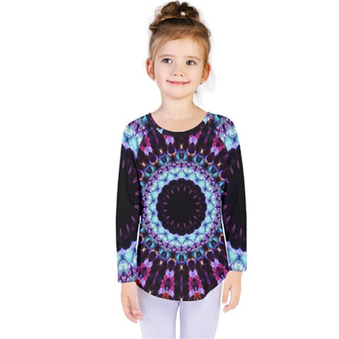 Kaleidoscope Shape Abstract Design Kids  Long Sleeve Tee by Celenk