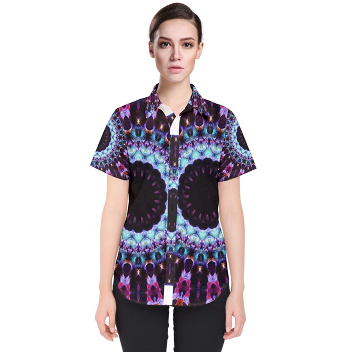 Kaleidoscope Shape Abstract Design Women s Short Sleeve Shirt