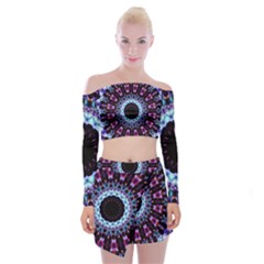 Kaleidoscope Shape Abstract Design Off Shoulder Top With Mini Skirt Set by Celenk