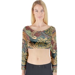 Wings Feathers Cubism Mosaic Long Sleeve Crop Top by Celenk