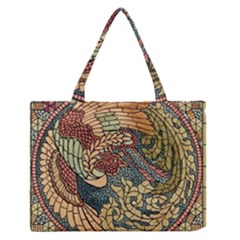 Wings Feathers Cubism Mosaic Zipper Medium Tote Bag by Celenk