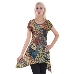 Wings Feathers Cubism Mosaic Short Sleeve Side Drop Tunic by Celenk