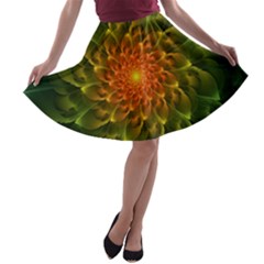 Beautiful Orange-green Desert Cactus Fractalspiral A-line Skater Skirt by jayaprime