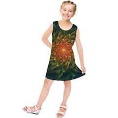 Beautiful Orange-green Desert Cactus Fractalspiral Kids  Tunic Dress by jayaprime