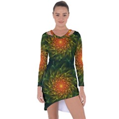 Beautiful Orange-green Desert Cactus Fractalspiral Asymmetric Cut-out Shift Dress by jayaprime